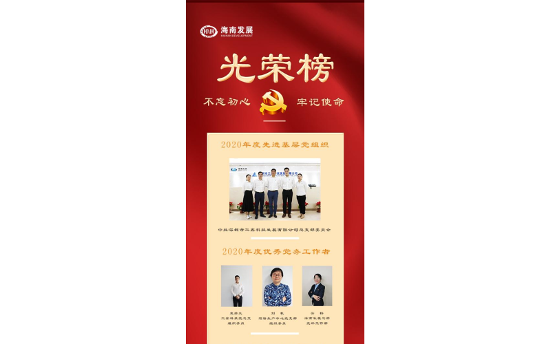 学党史，守初心，争先锋——海南发展2020年度优秀共产党员、优秀党务工作者和先进基层党组织